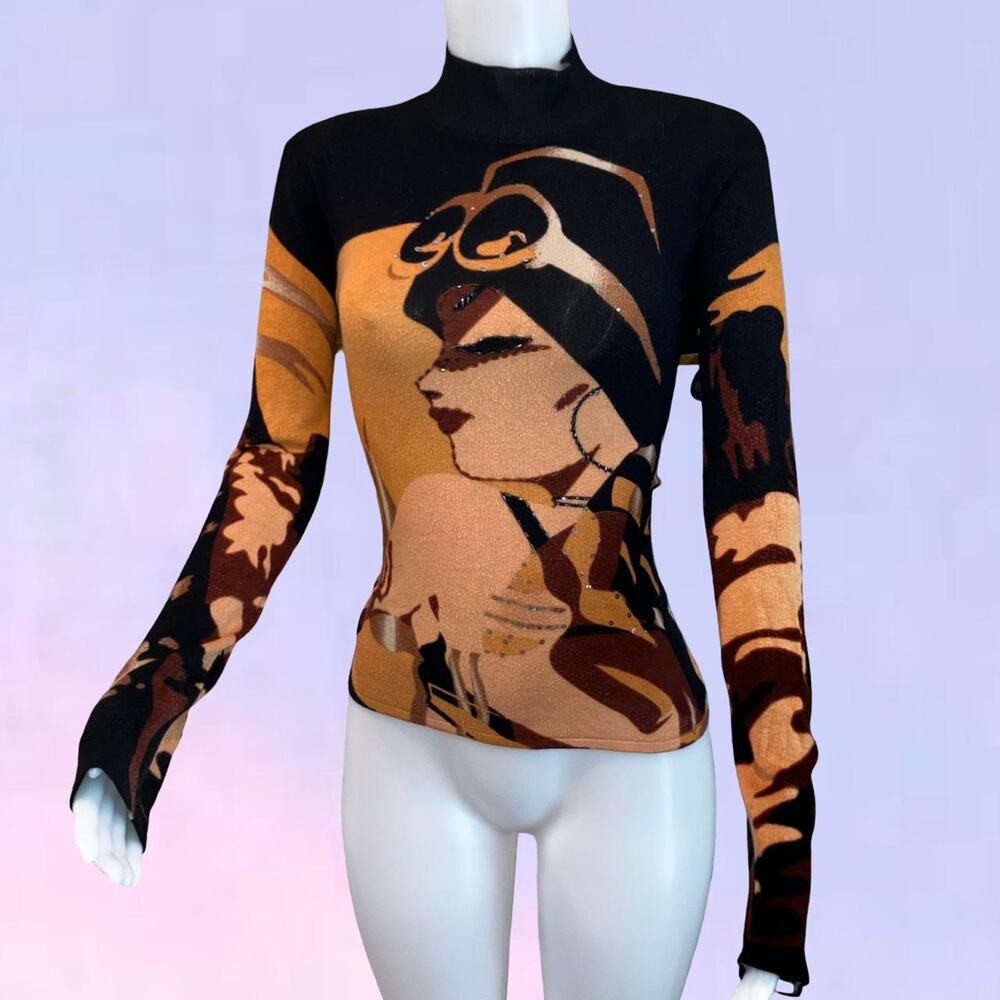 Vintage 90s y2k graphic printed beaded sweater